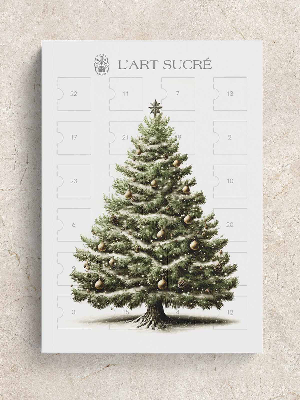 weißer Adventskalender mit Christbaummotiv