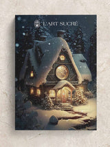 dunkelblauer Adventskalender mit Winterhäuschen-Motiv