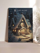 dunkelblauer Adventskalender mit Winterhäuschen-Motiv